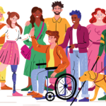 Illustration of a group of abled and disabled persons.