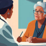 Elderly woman is questioned by a doctor.